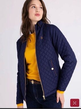 U.S. Polo Assn. Navy Blue Quilted Diamond Puffer Jacket - Women's Large